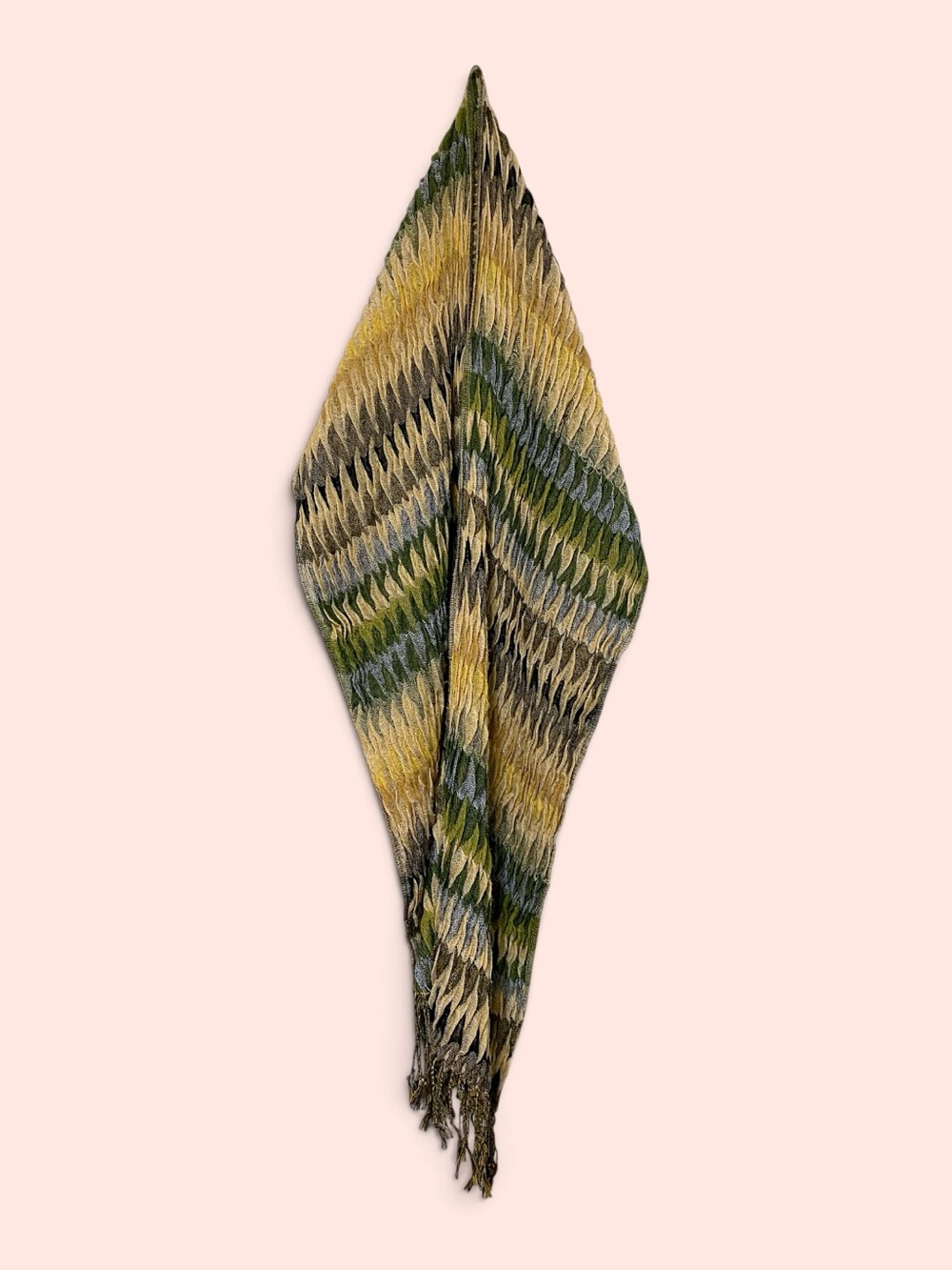 Missoni-Inspired Pleated Zig-Zag Knit Scarf w Fringe